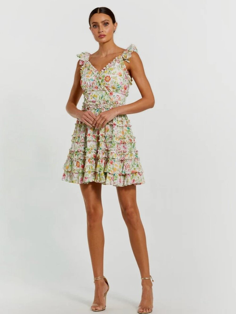 NWT Short Floral Ruffle Mini Cocktail Dress Mac Duggal 8084